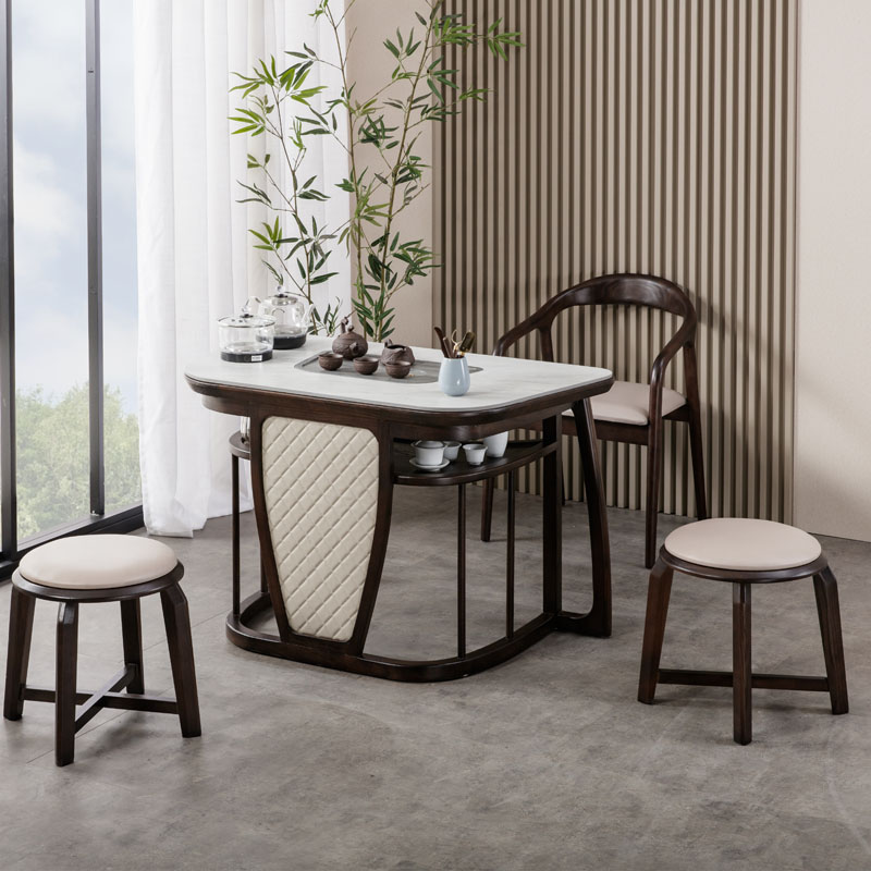 阳台茶桌椅组合轻奢极简家用小茶台实木天然石材设计师原创泡茶桌