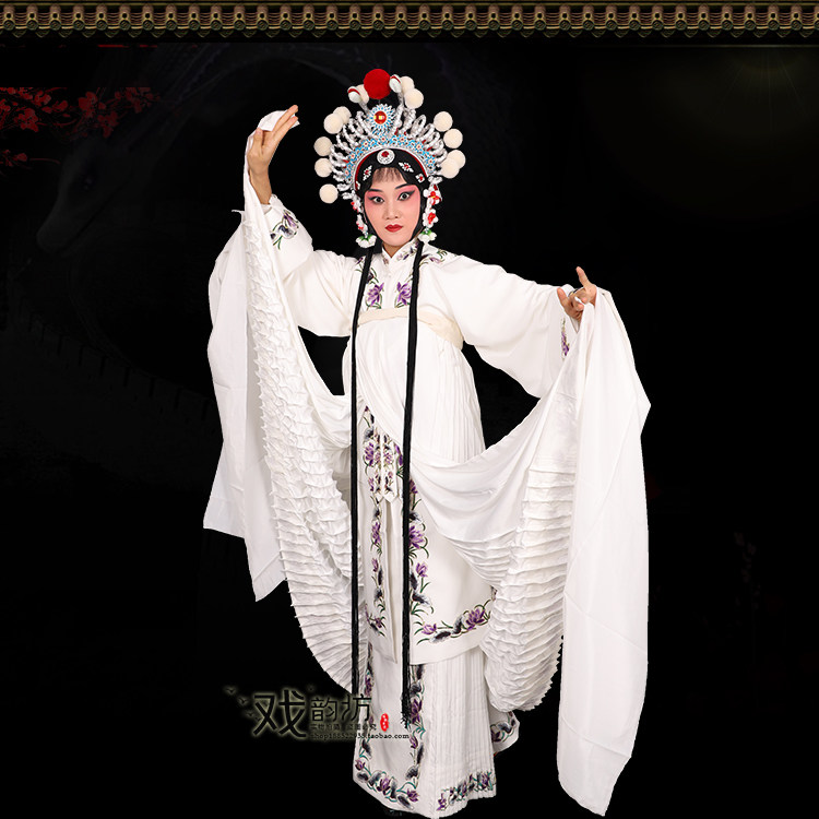 京剧戏曲服装 花旦小姐金领仿手绣菊花女披浅蓝对披 旦角褶子戏服