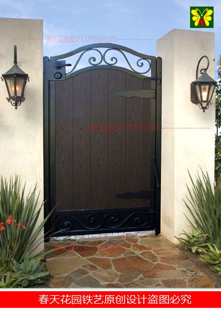 热销入户大门木门_欧美式铁艺实木大门别墅院子大门庭院围墙大门单开
