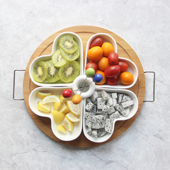 陶瓷多格水果拼盘日式干果零食点心小吃瓜子坚果盘含托盘送水果叉
