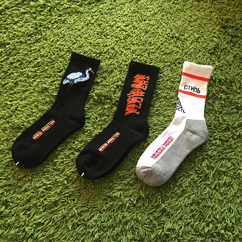 HERON PRESTON BIRD SOCK 仙鹤字母刺绣潮牌纯棉街头男女中筒袜子