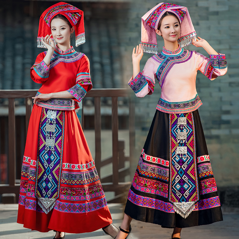 广西壮族少数民族服装女成人舞蹈演出衣服苗瑶族土家族服饰表演服