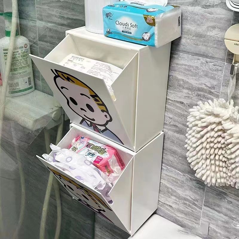 厕所卫生间收纳盒卡通贴纸洗脸巾储物盒大容量挂壁式免打孔整理盒
