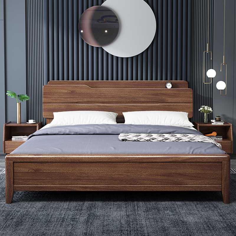 新款实木床现代简约中式胡桃木双人2米x2米大床200×220m主卧储