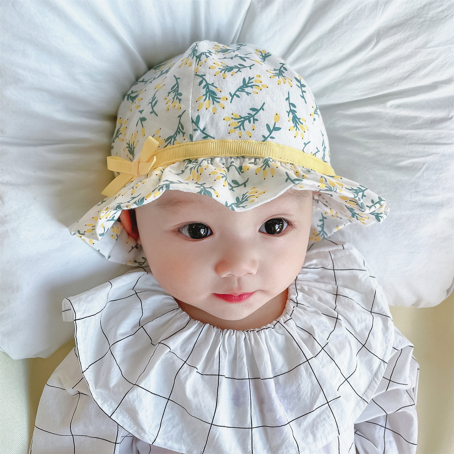 春秋季婴儿遮阳帽韩版纯棉女宝宝渔夫帽洋气公主婴幼儿可爱薄款帽