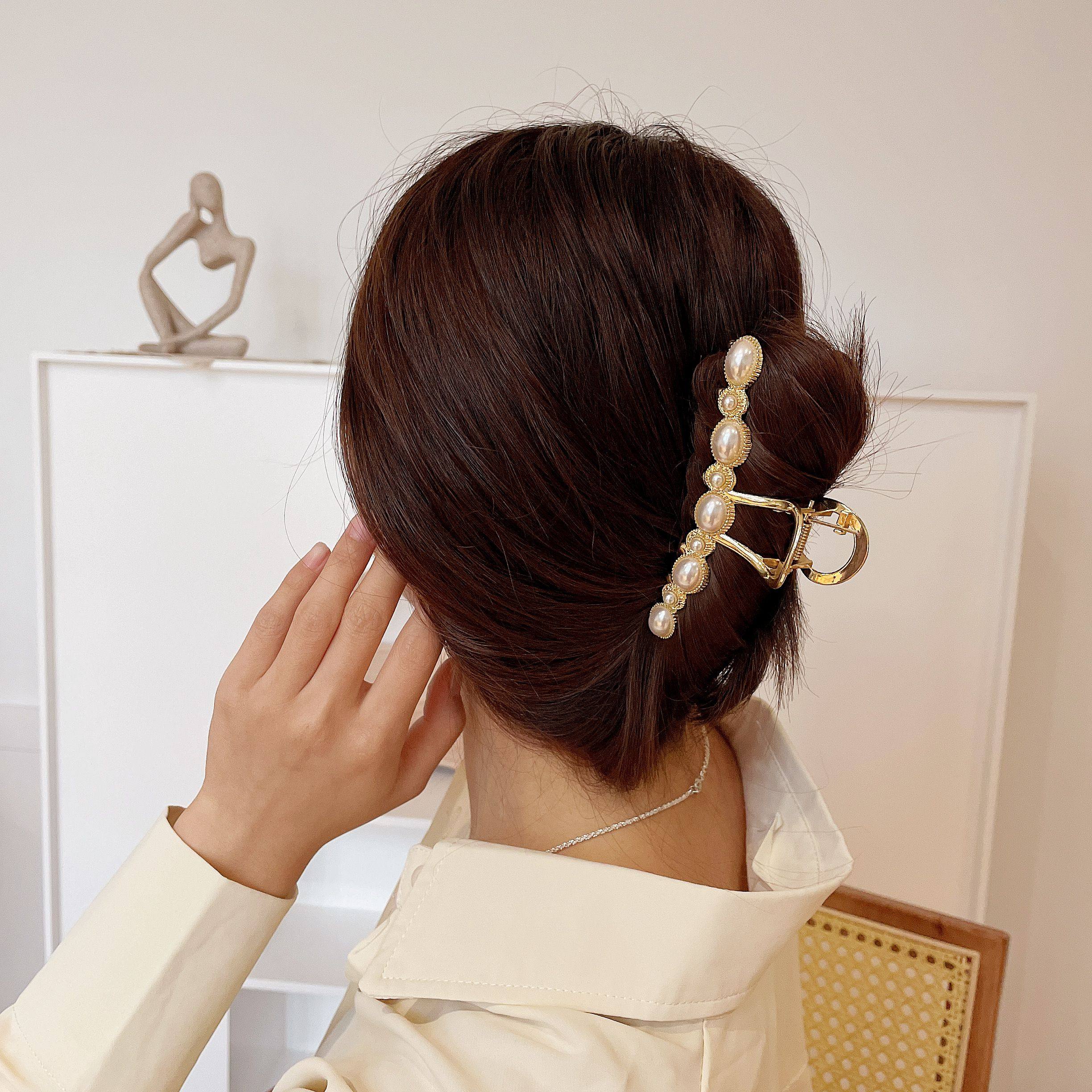 抓夹法式大号金属珍珠ins发夹后脑勺气质2021鲨鱼夹优雅发抓夹子