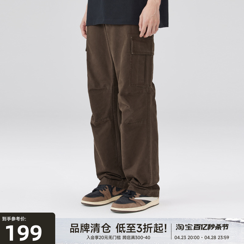 CHINISM CH大口袋做旧工装裤男美式潮牌高街水洗宽松直筒休闲裤