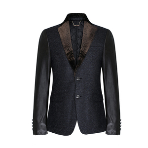 ice 男装羊羔毛领绵羊皮拼接羊毛西服西装外套