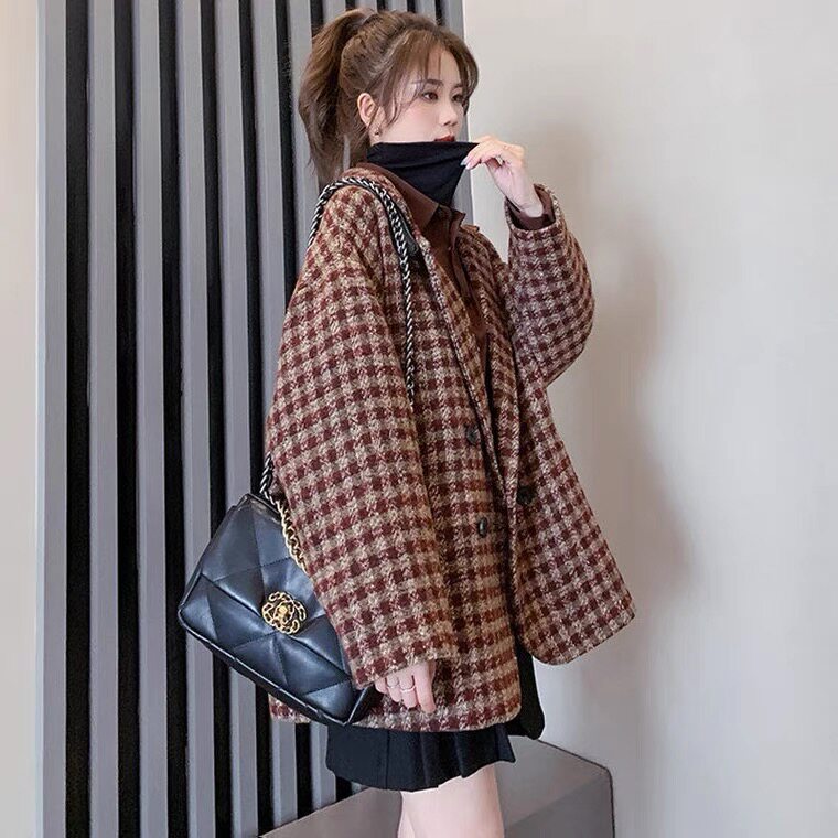 大码女装2021秋冬季微胖女孩穿搭妹妹呢子大衣毛呢外套