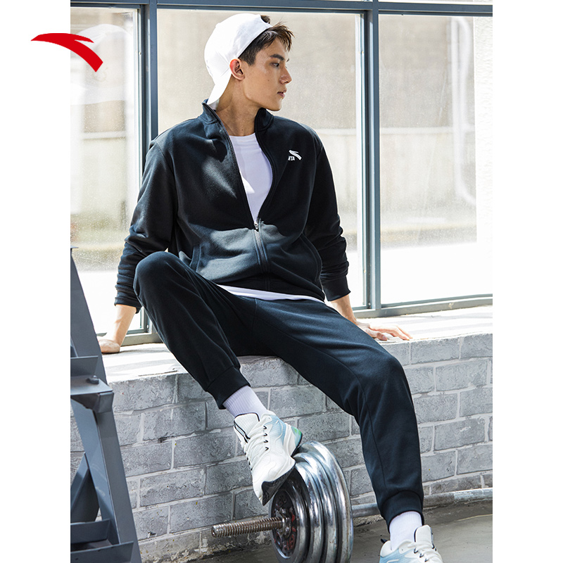 安踏运动套装男士2022春季新款开衫针织外套跑步长裤两件套休闲服