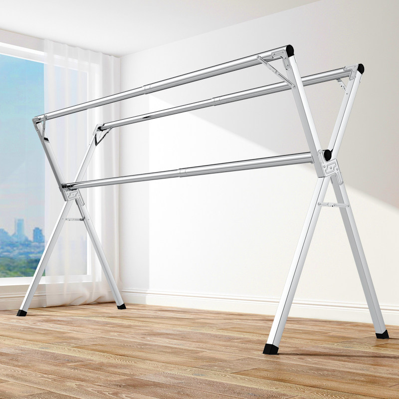 晾衣架家用落地阳台不锈钢折叠双杆式室内外伸缩凉衣晒被架子神器