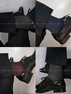 正装男士条纹丝袜西装商务绅士皮鞋男袜日系新款舒适中长筒袜子