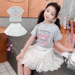 小女孩夏季套装洋气女童白色半身裙韩版时尚女宝夏装短裙子两件套