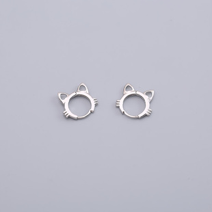 s925纯银镂空猫咪耳扣女日系气质可爱甜美耳环个性耳钉小众设计感