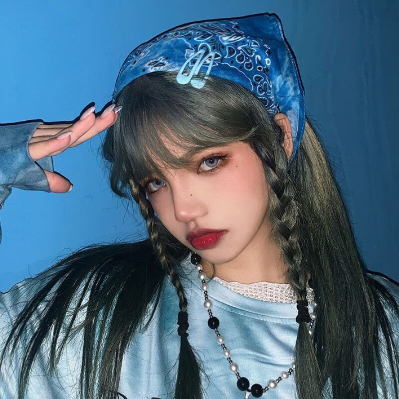 头巾辣妹土苦y2k千禧蹦迪原宿土酷扎染腰花果小方巾发带发饰