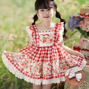 洛丽塔女童公主裙原创设计童装田园风碎花裙儿童夏装草莓兔连衣裙