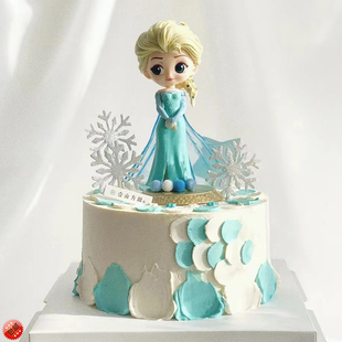 爱莎冰雪奇缘公主生日蛋糕女孩儿童宝宝周岁皇冠雪花插牌生日布置