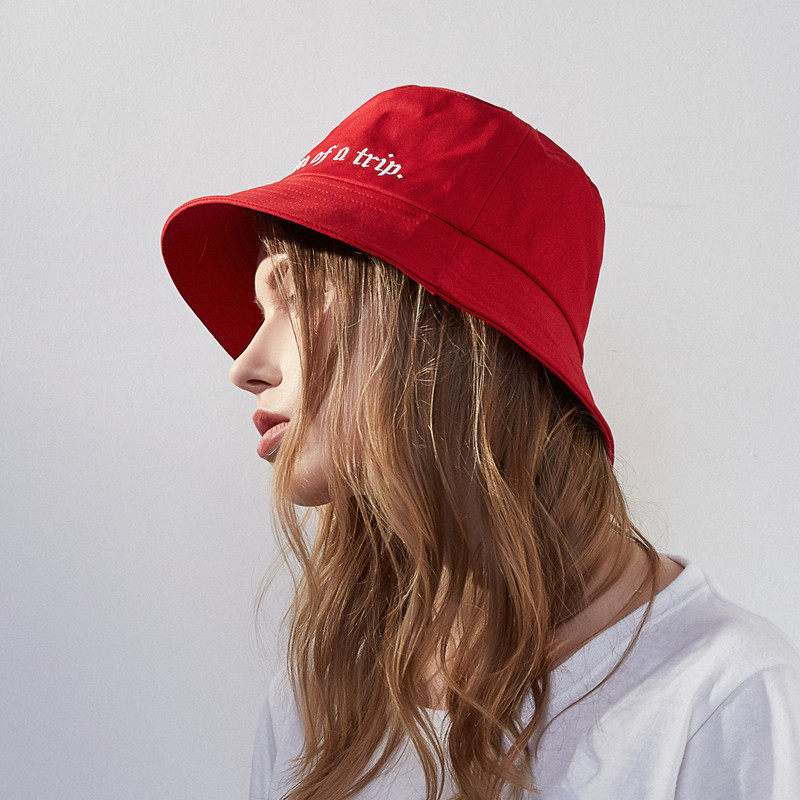 chic红色渔夫帽女春夏天出游防晒遮阳帽韩版百搭日系文艺学生帽子