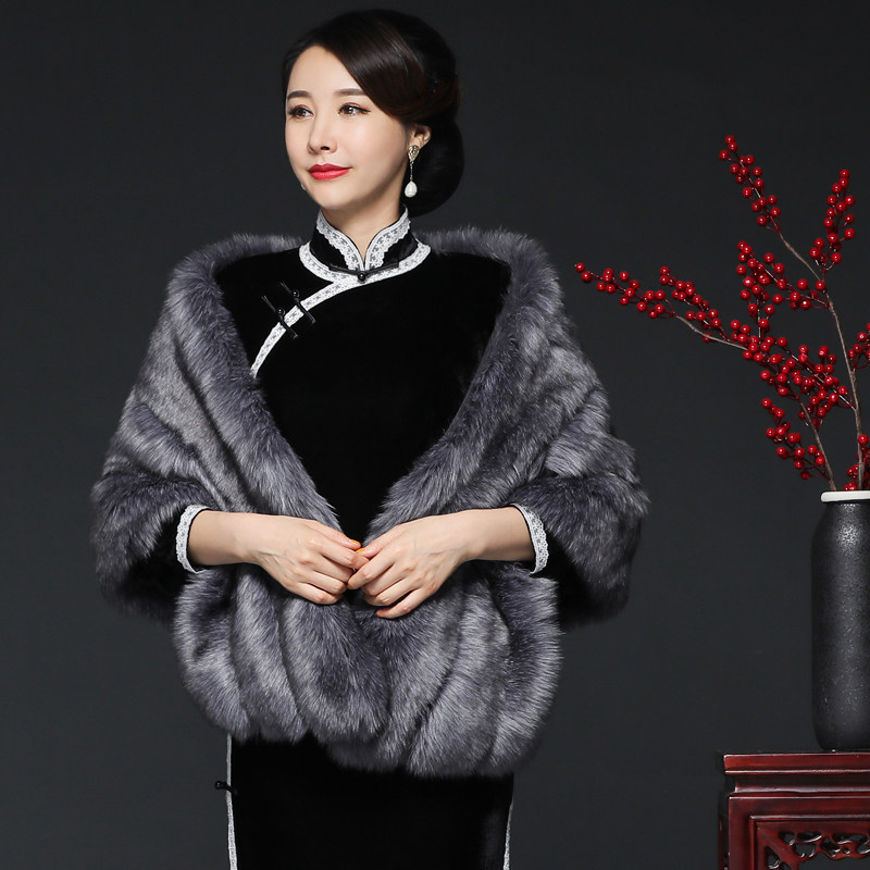 企业店的优惠券大全—保暖秋冬旗袍披肩外搭斗篷皮草披风高档洋气妈妈