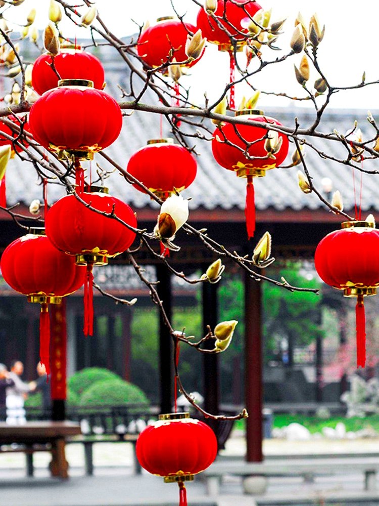 春字装饰挂件小灯笼挂饰树上发财过新年春节盆栽绿植植绒迷你盆景