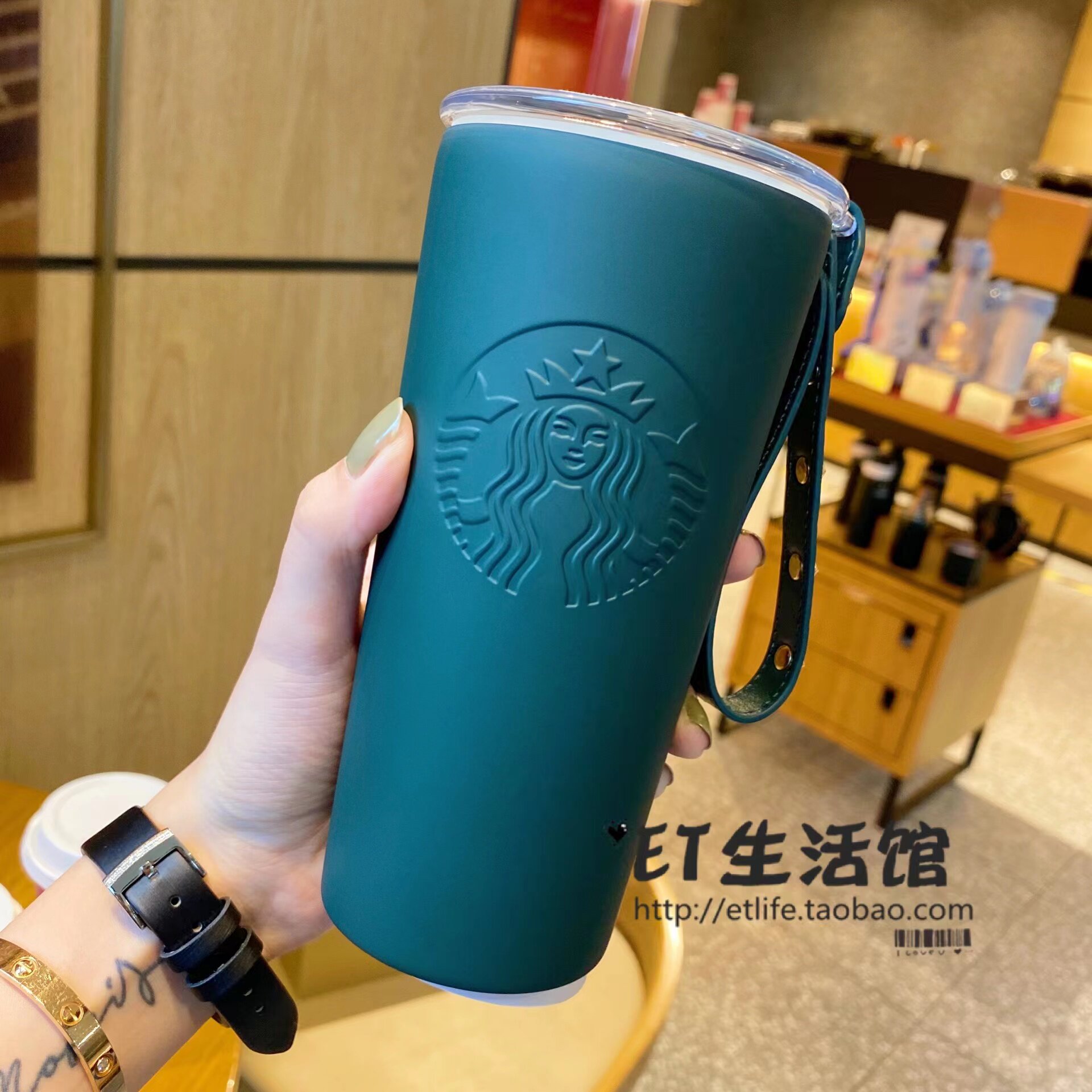 星巴克杯子圣诞复古2021节日礼物经典绿轻奢不锈钢链条保温杯