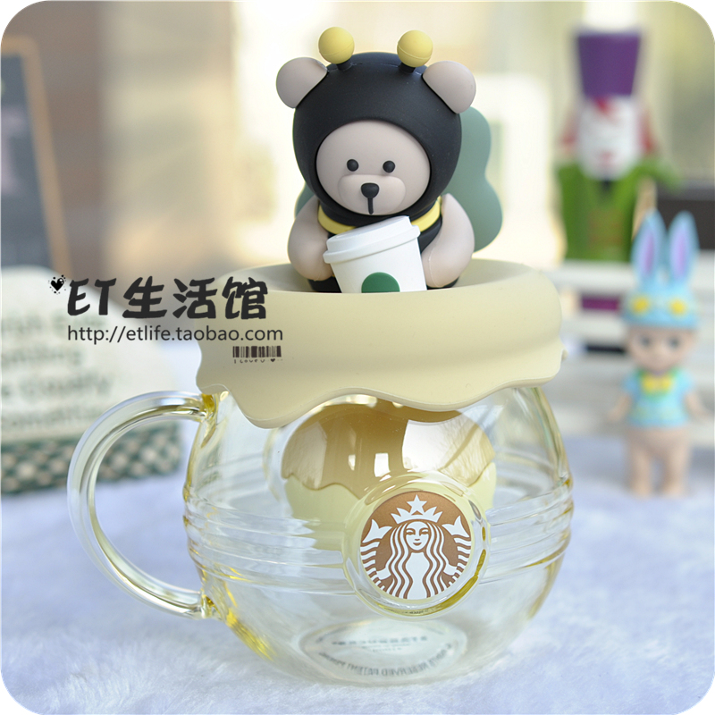 星巴克杯子2021新年节日礼物女神蜜蜂小熊茶漏玻璃杯限量新款蜂蜜