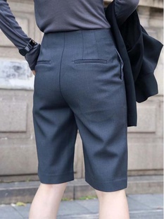 时尚灰色西装短裤女士2024年春季新款高腰显瘦五分裤大码直筒中裤