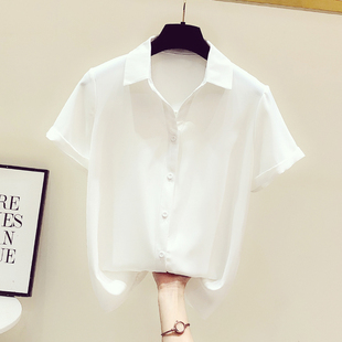 白色衬衫女士高级感职业雪纺短袖上衣2024新款夏季薄款设计感衬衣