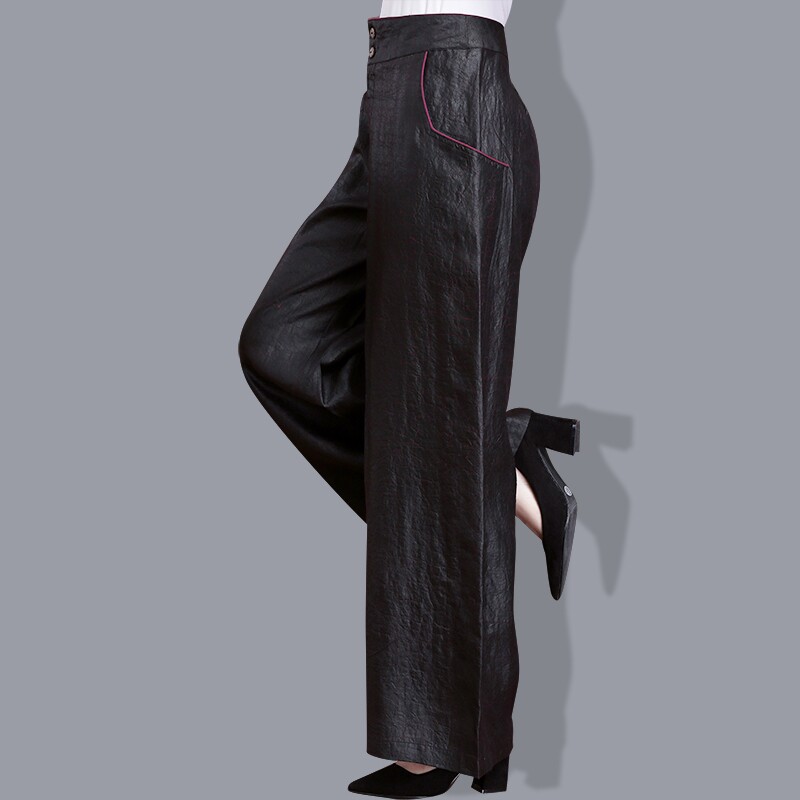 中老年真丝香云纱裤子莨绸女新品休闲阔腿长裤妈妈装单件蚕丝女裤