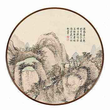 董诰国画山水画圆形字画客厅多联幅装饰画办公室书房走廊玄关壁.