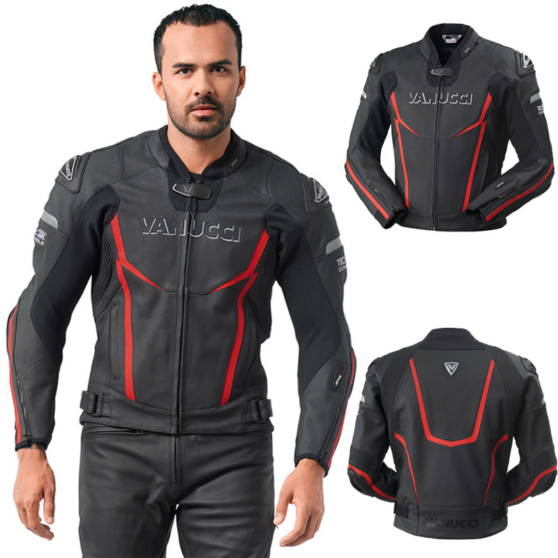 德国vanucci摩托车骑行服男四季弹性耐磨机车服牛皮纺织夹克加固