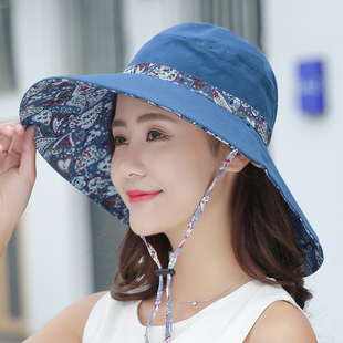 遮阳帽女夏天可折叠沙滩盆帽户外出游凉帽圆脸适合的防晒太阳帽子