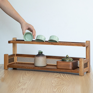 胡桃木新中式实木茶杯茶具收纳架家用桌面置物架小型多宝阁博古架