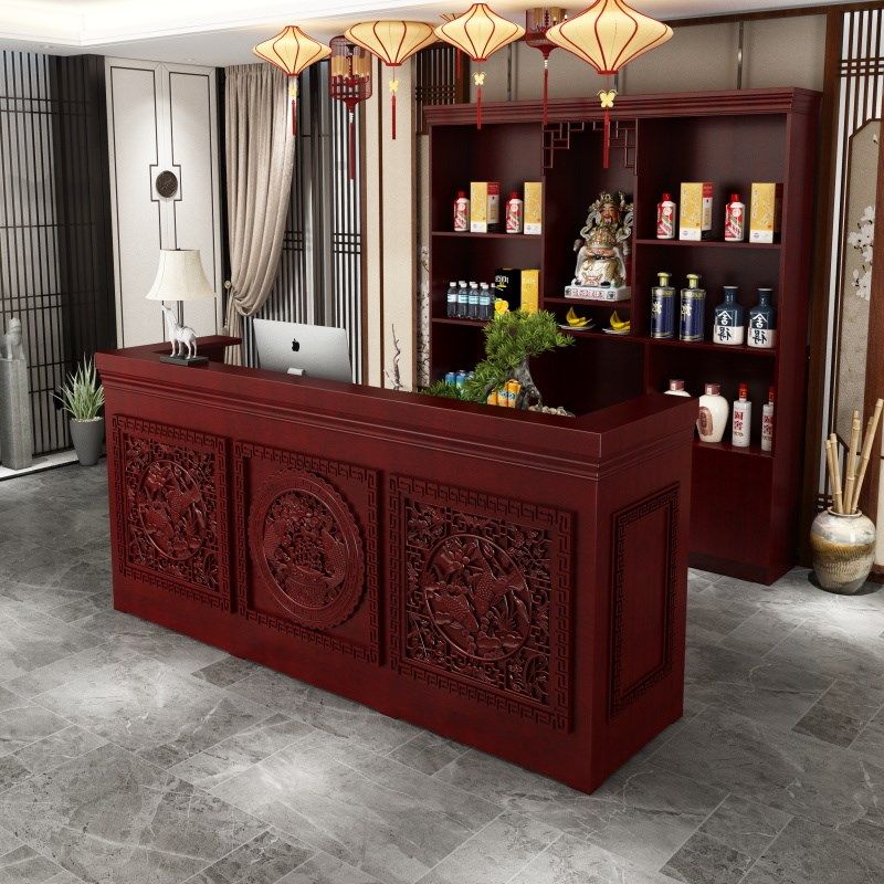 新中式收银台复古吧台实木餐厅茶楼酒店美容院养生馆接待前柜台桌