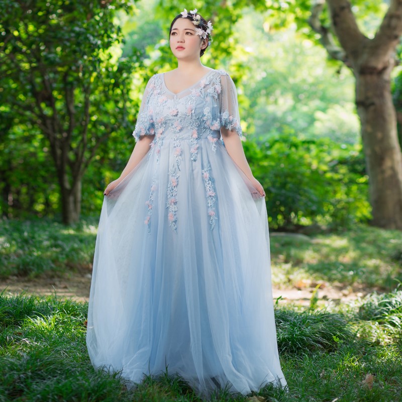 2018新款大码200斤晚礼服胖mm宴会修身显瘦天蓝色演出服长款伴娘|ruв категории Женская одежда, Cвадебные платья, платье/вечернее платье - от Buy2taobao.com для оказания профессиональной услуги покупки агента Taobao