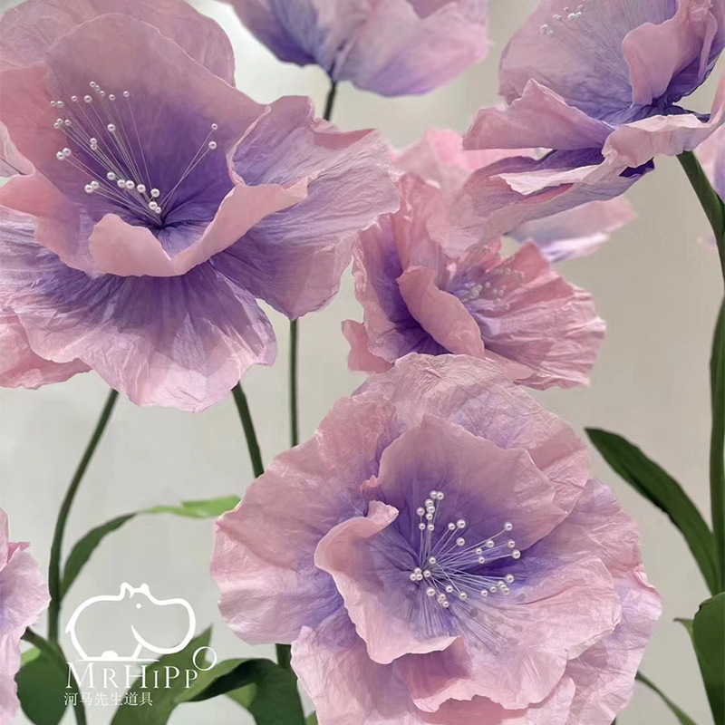 新款紫色手揉纸花套装大型手工假花组合商场道具纸艺花成品