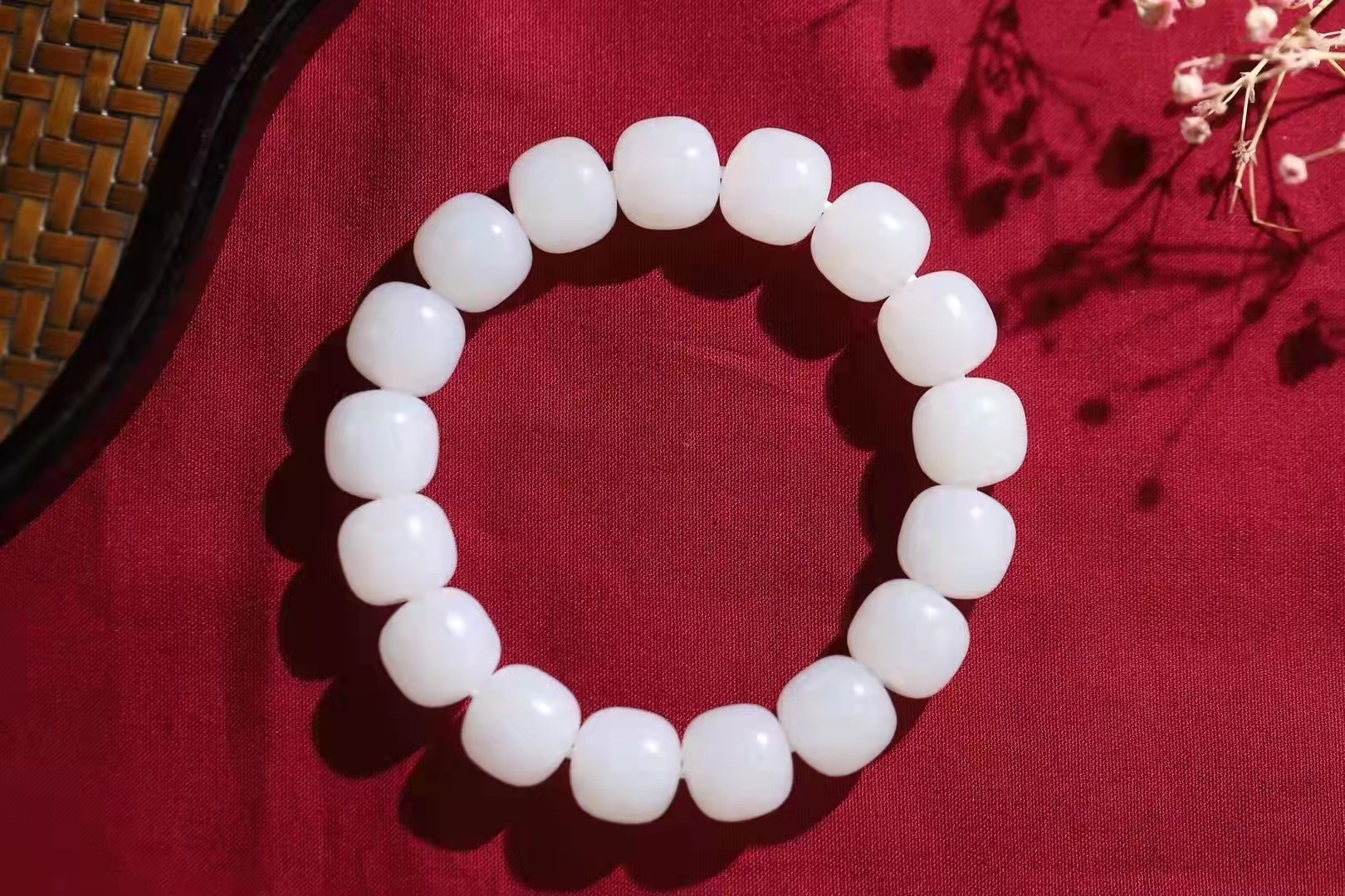 润玉阁天然和田玉俄料羊脂白玉手串老形珠手链男女款白色单圈12m