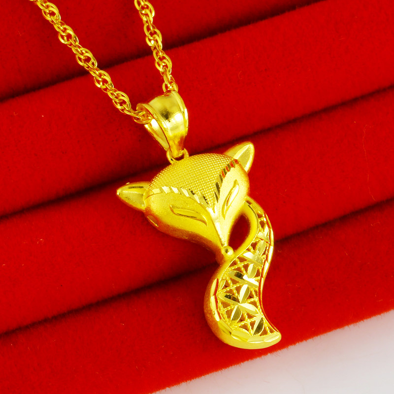 正品黄金项链吊坠9999足金素金女士纯金挂坠子妩媚狐狸送情人按克
