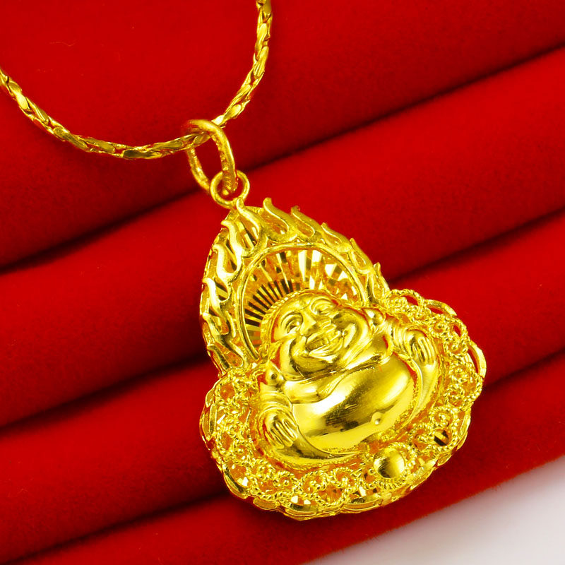 正品黄金项链吊坠女款男士9999足金纯金火焰弥勒佛首饰小挂坠硬金