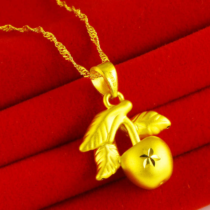 正品黄金项链女款9999足金吊坠苹果坠子纯金套链真金圣诞节送礼物