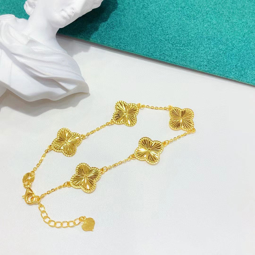 黄金四叶草手链女999足金五花5g工艺金手镯时尚纯金首饰