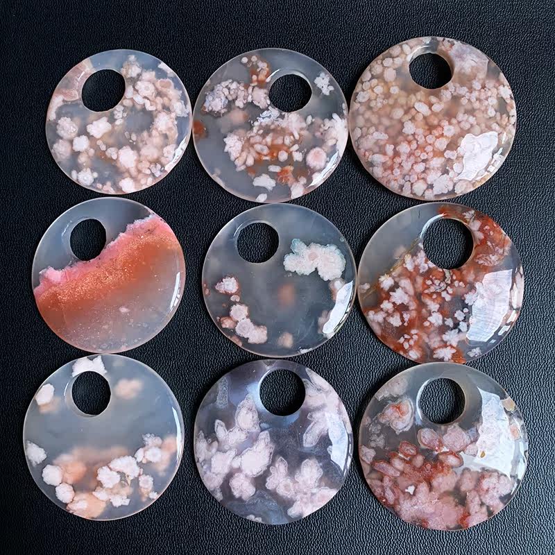 热销天然水晶石吊坠_水晶天然樱花玛瑙吊坠女樱花石玉髓大号公主扣