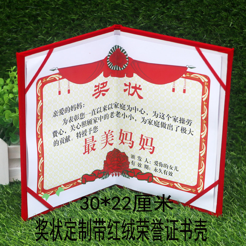 母亲节父亲节送爸妈送朋友不一样的礼物搞笑奖状定制带荣誉证书壳