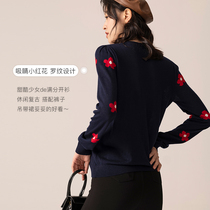 SELLYNEAR Pregnant Women's Autumn Navy Blue Little Red Flower Knit Cardigan Top Early Autumn Fashion 2020 New