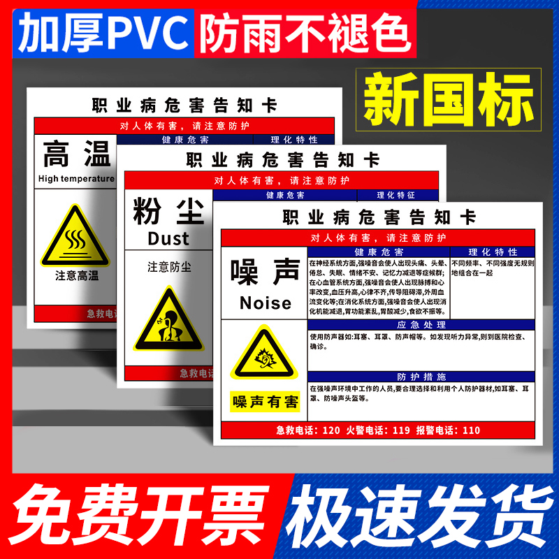 职业病危害告知牌卡粉尘硫化钠乙苯噪音噪声油漆卫生警示标识岗位风险有害周知卡工厂车间安全生产告知牌卡片