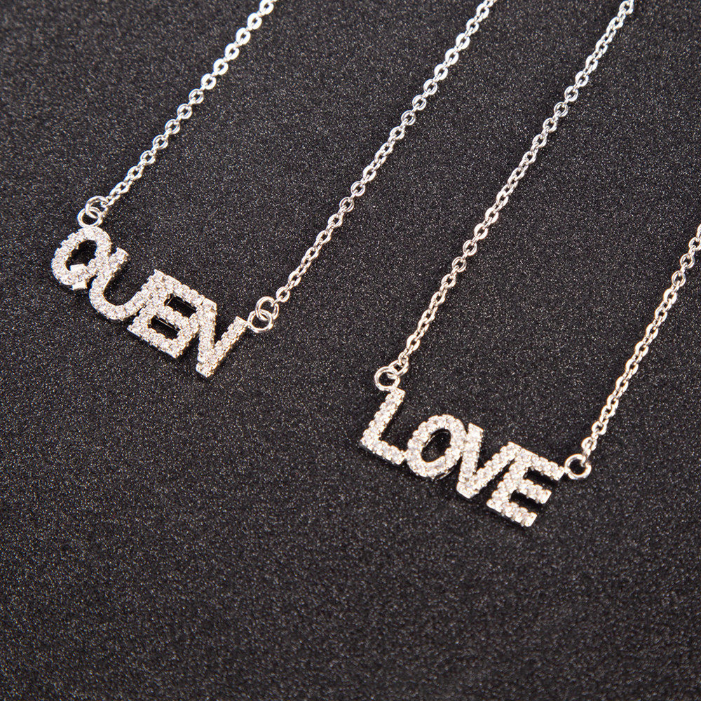 简约时尚韩版英文字母项链女款小清新吊坠潮人锆石锁骨链——壹凡潮品