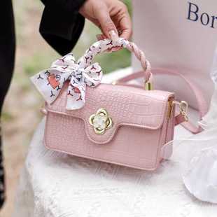 粉色石头纹高级感手提包包女士2024新款夏天女单肩斜挎洋气小方包