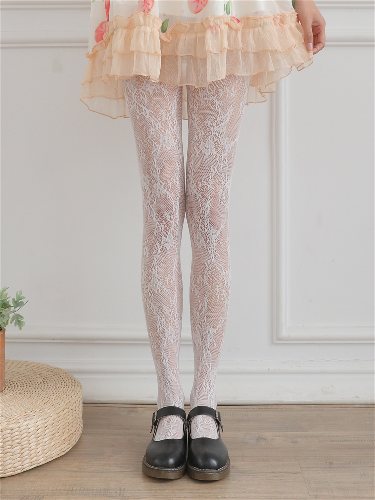 lolita蕾丝白色丝袜子女性感网袜日系软妹洛丽塔长筒连裤袜秋冬款