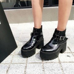 韩国代购女鞋2016马丁靴女短靴跟林珊珊同款黑色短靴机车靴子冬