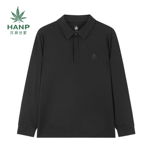 HANP/汉麻世家男士长袖POLO衫纯色秋季新款棉麻透气翻领T恤男